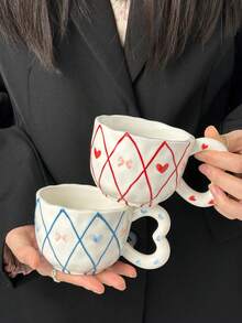 1pc Ins风格浮雕网格手绘滴漏陶瓷杯 不对称手捏咖啡杯 家用早餐牛奶杯 果汁冷饮杯 办公室水杯 情侣杯 礼品杯 - 彩色 - 查看 2