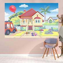 1 pezzi Sfondo per fotografia, casa dei cartoni animati, cielo blu, camion, sfondo per esterni, decorazione per feste di animali domestici, perfetto per compleanno, foto cabina, sfondo banner, studio di supporti, 210 cm x 150 cm / 150 cm x 100 cm / 100 cm x 75 cm