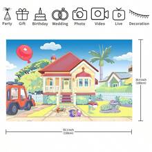 1 pezzi Sfondo per fotografia, casa dei cartoni animati, cielo blu, camion, sfondo per esterni, decorazione per feste di animali domestici, perfetto per compleanno, foto cabina, sfondo banner, studio di supporti, 210 cm x 150 cm / 150 cm x 100 cm / 100 cm x 75 cm