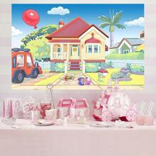 1 pezzi Sfondo per fotografia, casa dei cartoni animati, cielo blu, camion, sfondo per esterni, decorazione per feste di animali domestici, perfetto per compleanno, foto cabina, sfondo banner, studio di supporti, 210 cm x 150 cm / 150 cm x 100 cm / 100 cm x 75 cm