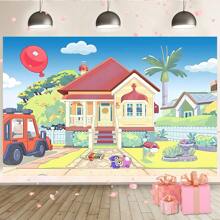 1 pezzi Sfondo per fotografia, casa dei cartoni animati, cielo blu, camion, sfondo per esterni, decorazione per feste di animali domestici, perfetto per compleanno, foto cabina, sfondo banner, studio di supporti, 210 cm x 150 cm / 150 cm x 100 cm / 100 cm x 75 cm
