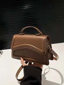 Livesso Fashionable Simple Solid Color Shoulder Diagonal Zipper Handbag Crossbody Bag Women Small Square Bag - Coffee Brown - View 3