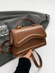 Livesso Fashionable Simple Solid Color Shoulder Diagonal Zipper Handbag Crossbody Bag Women Small Square Bag - Coffee Brown - View 2