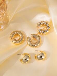 5pcs Fashionable Lightweight Hollow C-Shaped Spiral Clip On Earrings Set, Suitable For Daily Wear, Party And Wedding