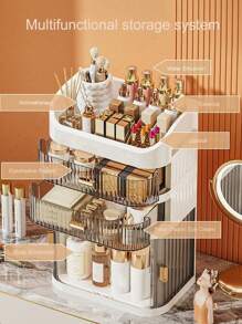 1pc Large Capacity Cosmetics Storage Box, Desktop Skin Care Cosmetics Display Stand, Sundries Storage Container, Multi-Functional Desktop Storage Box Suitable For Lotion, Essence, Cream, Cushion, Eye Shadow, Lipstick And Other Beauty Products, Can Be Given As Women's Day Gift, Valentine's Day Gift, Birthday Gift To Familys Or Friends Around You,For Holiday Beach, Bathroom Collection, Bedroom Collection, Large Capacity