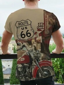 Men's Vintage Motorcycle Graphic T-Shirt, Breathable Casual Crew Neck Tee Suitable For Leisure And Sports, Summer - Multicolor - View 4
