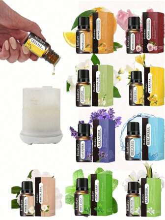 9件套精油套装，8件套精油礼盒，19件/8件/6件/4件/2件/1件精油组合装，水溶性香薰精油，10毫升精油，19种香型，适用于香薰机、香薰蜡烛、香薰炉、加湿器，圣诞节