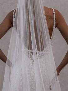 1pc Bride's One-Layer Minimalist Veil, Soft Nude Color Sheer Bridal Outdoor Photography Trailing Decor Fall Clothes For Women - Beige - View 6
