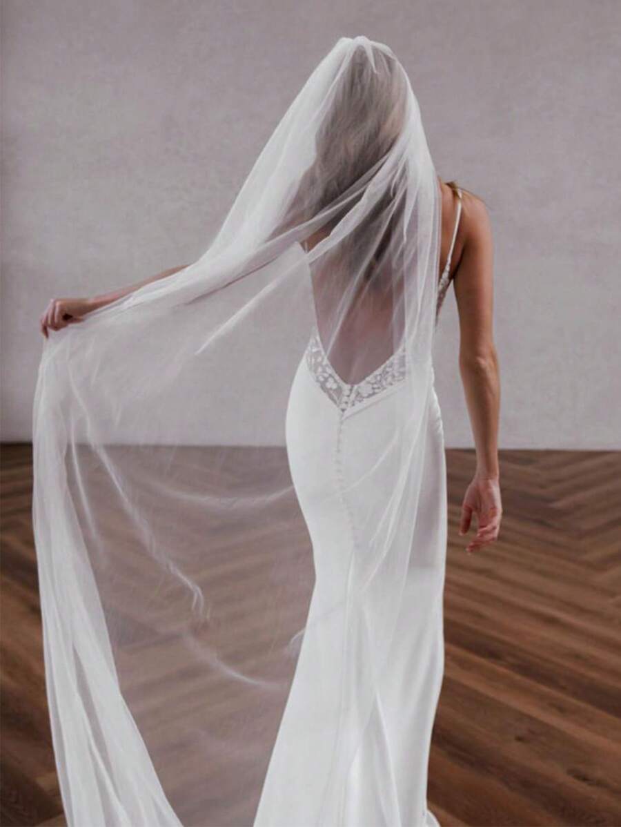 1pc Bride's One-Layer Minimalist Veil, Soft Nude Color Sheer Bridal Outdoor Photography Trailing Decor Fall Clothes For Women