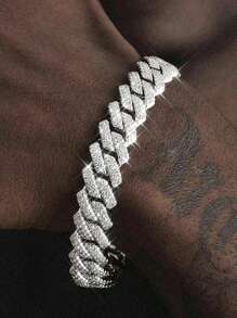 Shiny Cuban Link Bracelet, Diamond Miami Cuban Chain Bracelet, Crystal Gold Silver Iced Out Bracelet, Hip Hop Jewelry Gift For Men And Women - Bracelet - View 9