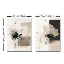 2 套无框米色黑色花卉抽象植物艺术海报复古现代简约艺术绘画壁画适用于宿舍、公寓、客厅、卧室、家居装饰 - 彩色 - 查看 7