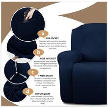 Stretch Recliner Slipcover Latest Jacquard Recliner Chair Cover With Side Pocket Anti-Slip Fitted Recliner Cover Couch Furniture Protector With Elastic Bottom - Navy Blue - View 3