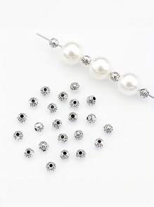 50 件锌合金珠子，用于珠宝制作，4 毫米球形隔珠，古银和银色饰面，花卉图案圆形珠子组合，适用于 DIY 项链、耳环和工艺配件 - 銀色 - 查看 7