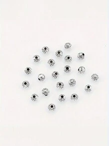 50 件锌合金珠子，用于珠宝制作，4 毫米球形隔珠，古银和银色饰面，花卉图案圆形珠子组合，适用于 DIY 项链、耳环和工艺配件 - 銀色 - 查看 3