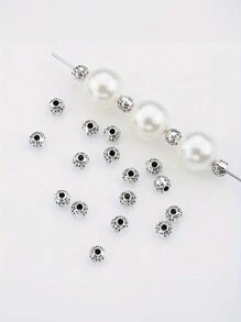 50 件锌合金珠子，用于珠宝制作，4 毫米球形隔珠，古银和银色饰面，花卉图案圆形珠子组合，适用于 DIY 项链、耳环和工艺配件 - 銀色 - 查看 1