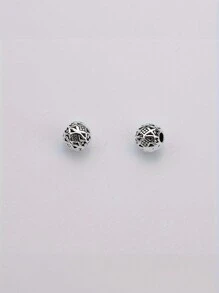 50 件锌合金珠子，用于珠宝制作，4 毫米球形隔珠，古银和银色饰面，花卉图案圆形珠子组合，适用于 DIY 项链、耳环和工艺配件 - 銀色 - 查看 6