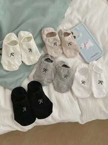 5 Pairs Women's Cute Bow Design Minimalist Invisible Liner Socks