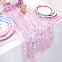 1 pièce Chemin de table pailleté et scintillant thème sirène, convient pour fête d'anniversaire, dîner, décoration de fête de princesse sirène pour hommes et femmes