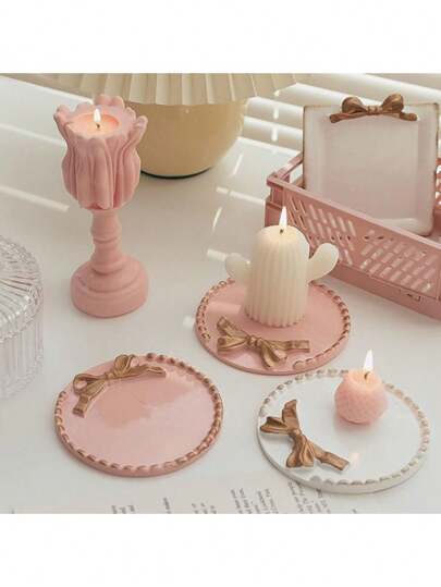 1 قطعة صينية دائرية عتيقة لحامل الشموع، ديكور منزلي، إكسسوار تصوير، صينية ملونة لديكور عيد الميلاد