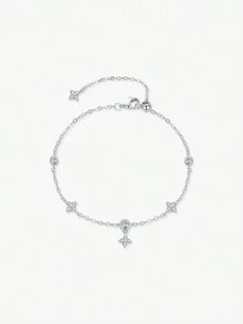 MODIAN Sparkling Cubic Zirconia 925 Sterling Silver Delicate Four-Leaf Clover Pendant Bracelet, Exquisite Jewelry For Women, Vacation Gift - Silver - View 1