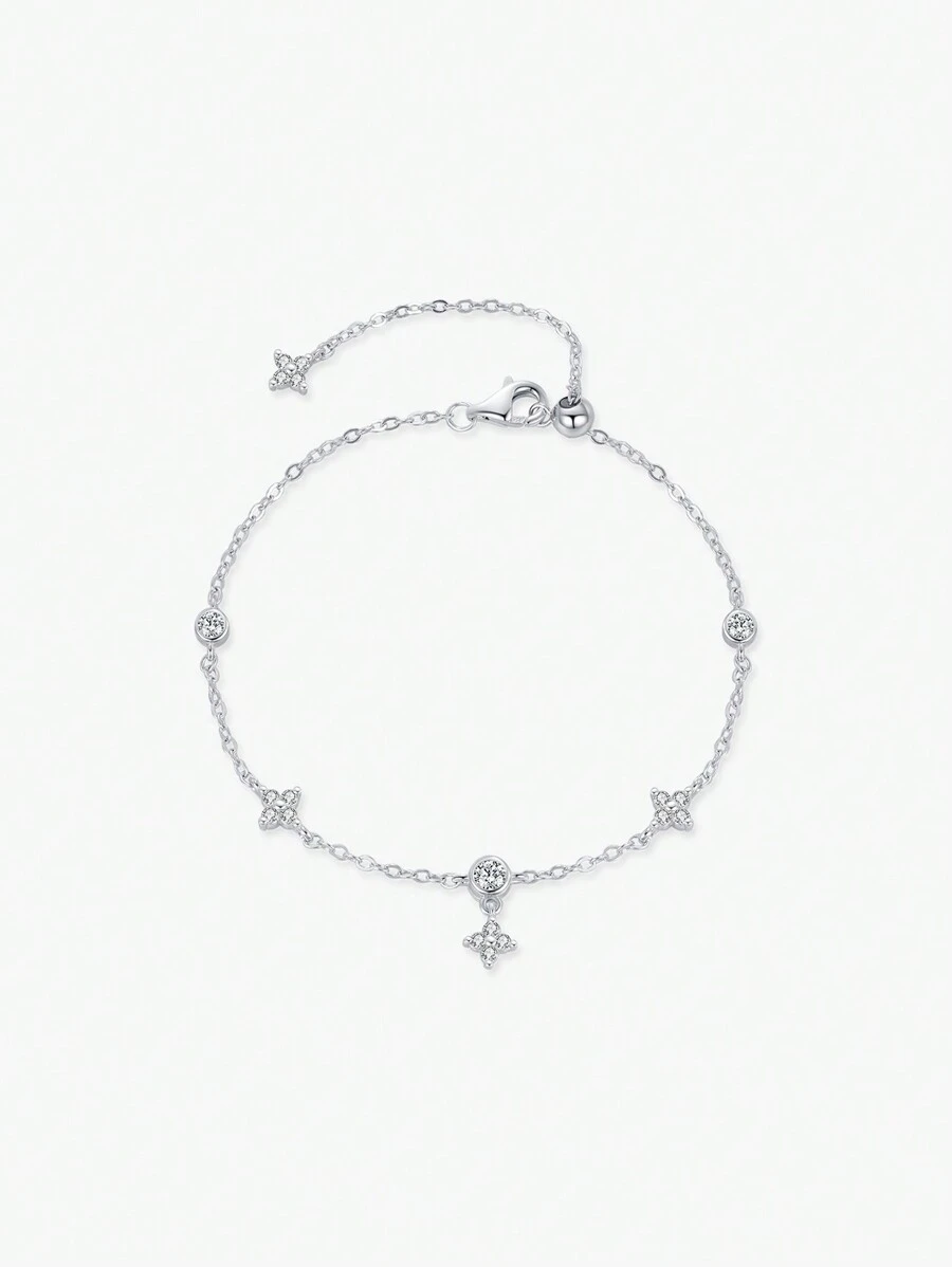 MODIAN Sparkling Cubic Zirconia 925 Sterling Silver Delicate Four-Leaf Clover Pendant Bracelet, Exquisite Jewelry For Women, Vacation Gift - Silver - View 1