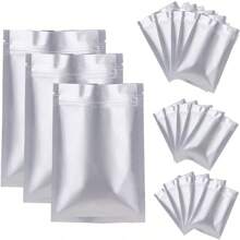 100pcs Silver Aluminum Foil Bags Self-Sealing Ziplock Bags, Thickened Tea Food Long Term Storage Bags Cat Dog Food Dispensing Moisture Tin Paper Packaging Bags For Party Supplies