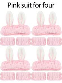 Juego de 6/4/1 diadema de felpa coral impermeable, juego de diadema y muñequera, juego de diadema y muñequera para el cuidado de la piel y spa, herramientas antideslizantes para el lavado y el cuidado de la piel de las mujeres, diadema suave de ducha para el lavado del rostro, herramientas de belleza, diadema de toalla, ducha, maquillaje, entrenamiento, spa, elegante y elegante, un regalo para una mujer, un regalo para un hombre