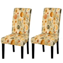 1/2/4 Pcs Pastel Floral & Moon Pattern Removable Chair Covers, Stretchy Polyester Dining Chair Protectors, Washable Elastic Soft Seat Cushion Covers For Kitchen, Office, Party, Home Decor Rama Decoration Rama - Orange - View 6