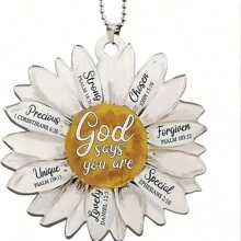 1pc White Sunflower Acrylic Flat Car Hanging Decoration, Key Holder