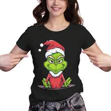 Festive 'Green Christmas Character In Santa Outfit' Women's T - Shirt, Fashion Casual Summer Top, Ideal For Christmas, Available In White And Oversized Styles, 2025 New - 黑色 - 查看 1