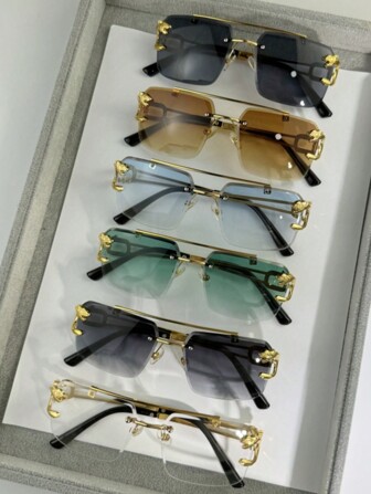 1pc/6pcs Square Metal Rimless Fashion Glasses With Leopard Print, Fashion Eyewear For Everyday Wear And Vacation