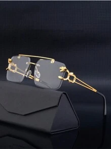 1pc/6pcs Square Metal Rimless Fashion Glasses With Leopard Print, Fashion Eyewear For Everyday Wear And Vacation - Multicolor - View 4