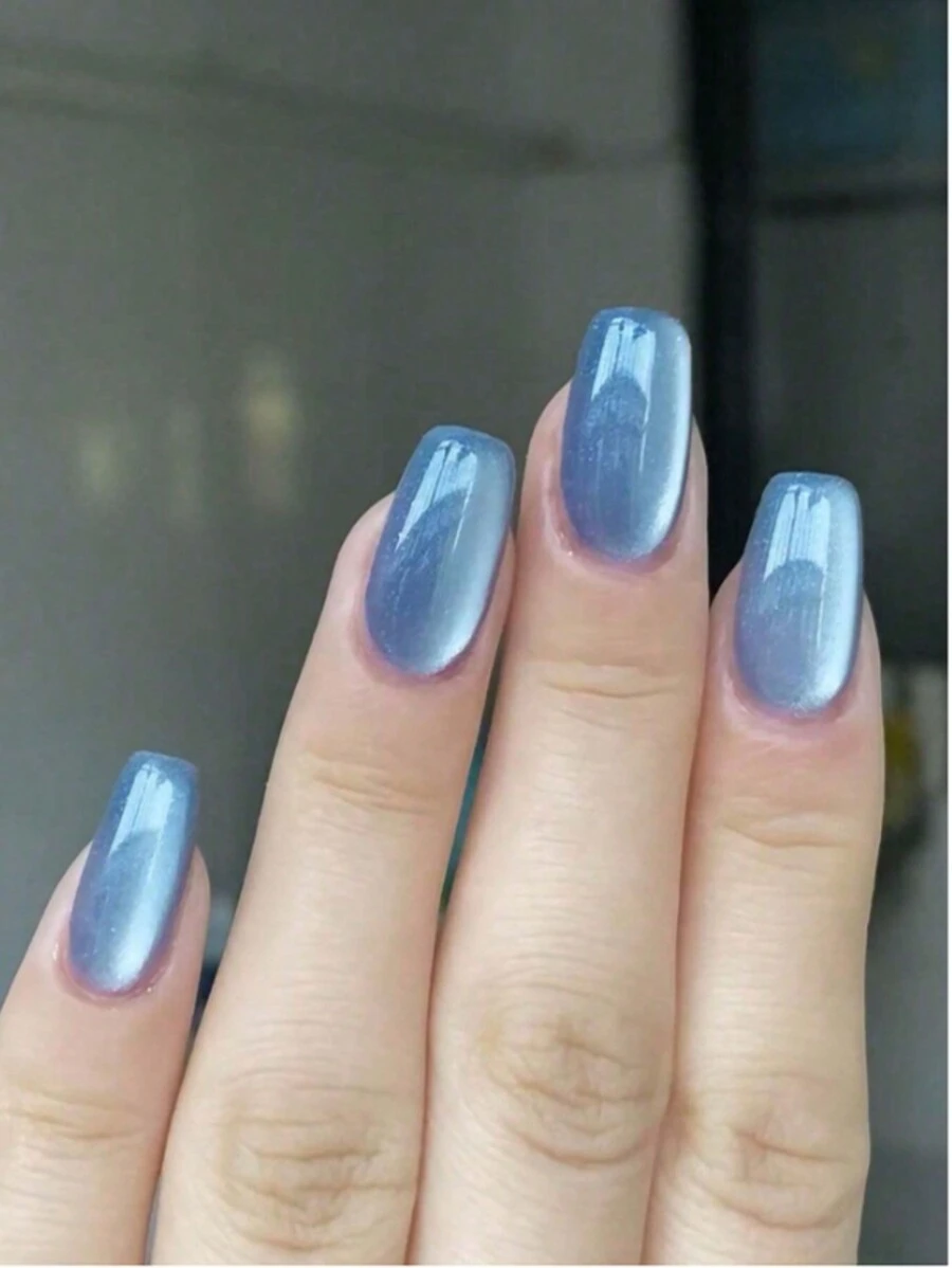 Upgrade Your Look With 24pcs Rectangular Press-On Nail Tips, Creative Translucent Sky Blue Cat Eye Design Full Coverage Fake Nails Set, Suitable For Office Daily Wear For Women And Girls, With Nail File And Jelly Glue, 1pc Nail Art Supplies - Multicolor - View 1
