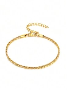 Nooxian 1pc Gold Stainless Steel Braided Chain Bracelet For Women, Versatile Everyday Accessory