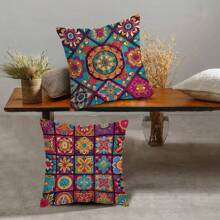 MEMNUN 1 pieza Funda de cojín con estilo boho chic de flores mandalas - Efecto patchwork de poliéster en tonos vibrantes de rosa y naranja, diseño de estilo vintage abstracto, funda de cojín decorativa para sala de estar, dormitorio - 45 * 45 cm/17.7"X17" Sin relleno, fundas de cojín para sofá, decoración de festivales, regalos de Rama, cumpleaños, graduación, decoración escolar, sorpresas en dormitorios - Multicolor - Ver 6