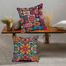MEMNUN 1 pieza Funda de cojín con estilo boho chic de flores mandalas - Efecto patchwork de poliéster en tonos vibrantes de rosa y naranja, diseño de estilo vintage abstracto, funda de cojín decorativa para sala de estar, dormitorio - 45 * 45 cm/17.7"X17" Sin relleno, fundas de cojín para sofá, decoración de festivales, regalos de Rama, cumpleaños, graduación, decoración escolar, sorpresas en dormitorios - Multicolor - Ver 5