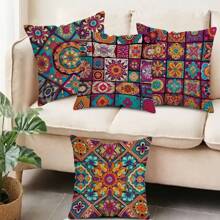 MEMNUN 1 pieza Funda de cojín con estilo boho chic de flores mandalas - Efecto patchwork de poliéster en tonos vibrantes de rosa y naranja, diseño de estilo vintage abstracto, funda de cojín decorativa para sala de estar, dormitorio - 45 * 45 cm/17.7"X17" Sin relleno, fundas de cojín para sofá, decoración de festivales, regalos de Rama, cumpleaños, graduación, decoración escolar, sorpresas en dormitorios - Multicolor - Ver 2