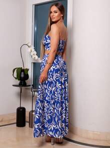 Women's Set Long Skirt And Cropped Strapless Tailored Fabric Floral Print Beachwear Summer Fashion REF: Valeria - 藍葉 - 查看 4