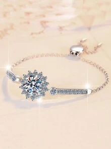 KAHOOT Pulsera de plata de ley 925 con moissanita de 5 quilates, diseño clásico y elegante de copo de nieve y girasol, adecuada para Año Nuevo y Año Nuevo, fiestas, gran regalo de joyería con aura, apropiada para parejas hombre y mujer, regalo con caja de regalo para el Día de San Valentín - Plateado - Ver 9