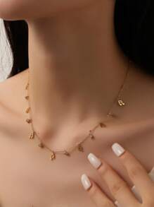 TONSI 1pc 18K Gold Plated Stainless Steel Delicate Four-Leaf Necklace, Simple & Fashionable, Suitable For Daily Wear, Gift For Bridesmaids, Mothers, Daughters, Friends - Waterproof/stainless Steel/18k Gold Plated - View 14