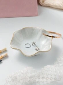 1pc Ceramic Flower Shaped Jewelry Tray, Suitable For Storing Rings, Necklaces, Bracelets, Earrings, Ceramic Display Plate, Decorative Dish For Foyer, Trinket Holder, Featuring Kiln-Fired Changing White Color - Multicolor - View 5