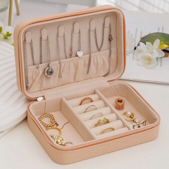 1pc Portable Small Trinket Earring Necklace Bracelet Ring Organizer Display Case Travel Ornaments Leather Jewelry Storage Box Gifts For Women