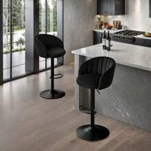 STOOLINK 2er Set Barhocker Höhenverstellbar Barstuhl Milch-samtstoff, Tresenhocker 360° Drehbar, Barhocker mit Lehne und Armlehne für Küche, Esszimmer, Café,Bistro - Schwarz - Übersicht 8