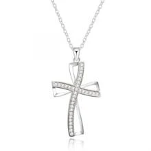 Beautiful Silver Necklace - Cross With White CZ Crystals Silver - Silver - View 1