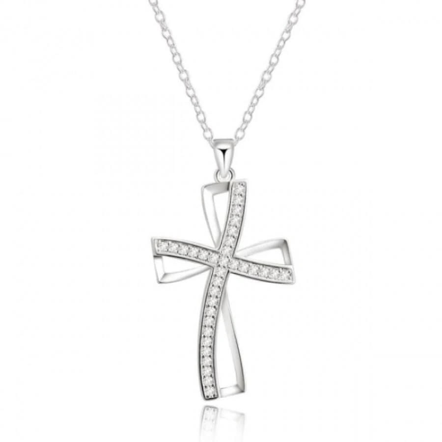 Beautiful Silver Necklace - Cross With White CZ Crystals Silver - Silver - View 1