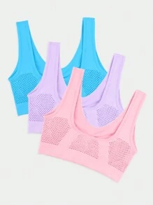 3 pièces Soutien-gorge de sport pour femmes avec design perforé et ajouré, soutien-gorge de sport pour le yoga, à dos nageur