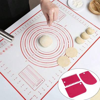 1pc Red Silicone Baking Mat Non-Stick Pastry Mat With Measurement For Dough Rolling & Cutting, Baking Tool For Pizza, Cake, Cookie, And More