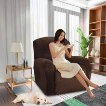 Oversized Recliner Chair Covers Velvet Plush 4 Piece Stretch Recliners Covers For Large Recliner Slipcovers Soft Washable Reclining Protector With Side Pocket - Cà phê nâu - Xem 2