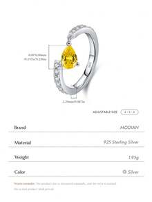 MODIAN Exquisite 925 Sterling Silver Teardrop-Shaped Cubic Zirconia Adjustable Pendant, Can Be Stacked With Pinky Rings, Women's Jewelry. - Silver - View 4