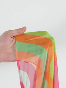 女士时尚性感吊带系带三件套波浪条纹网眼比基尼套装夏季